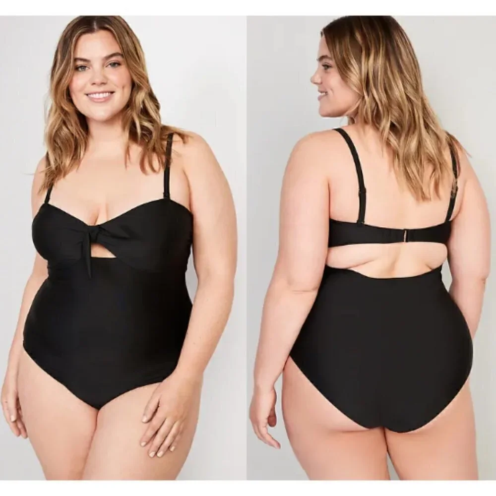 NWT Old Navy Tie-Front Keyhole Bandeau-Style One-Piece Swimsuit Black 4X